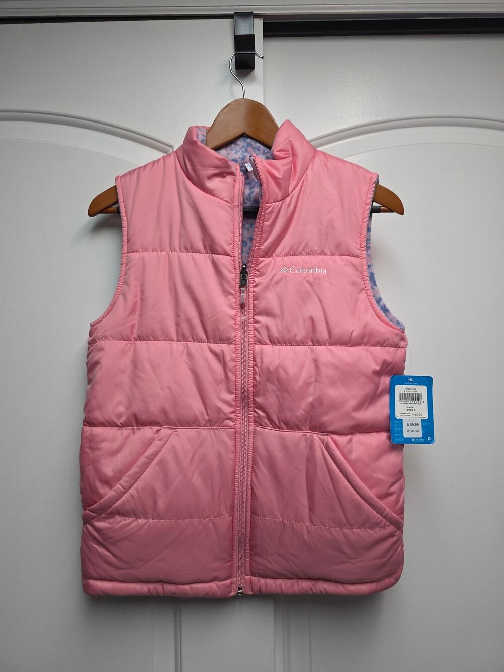 NWT Columbia Youth Girls Large Pink "Ice Chips II" Reversible Vest